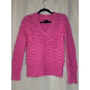 Paul Frank V-Neck Sweater Hot Pink Chunky Knit Pullover Cozy Size S